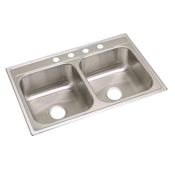 Dayton Stainless Steel 33 X 22 X 8-1/4 Equal Double Bowl Top Mount Sink